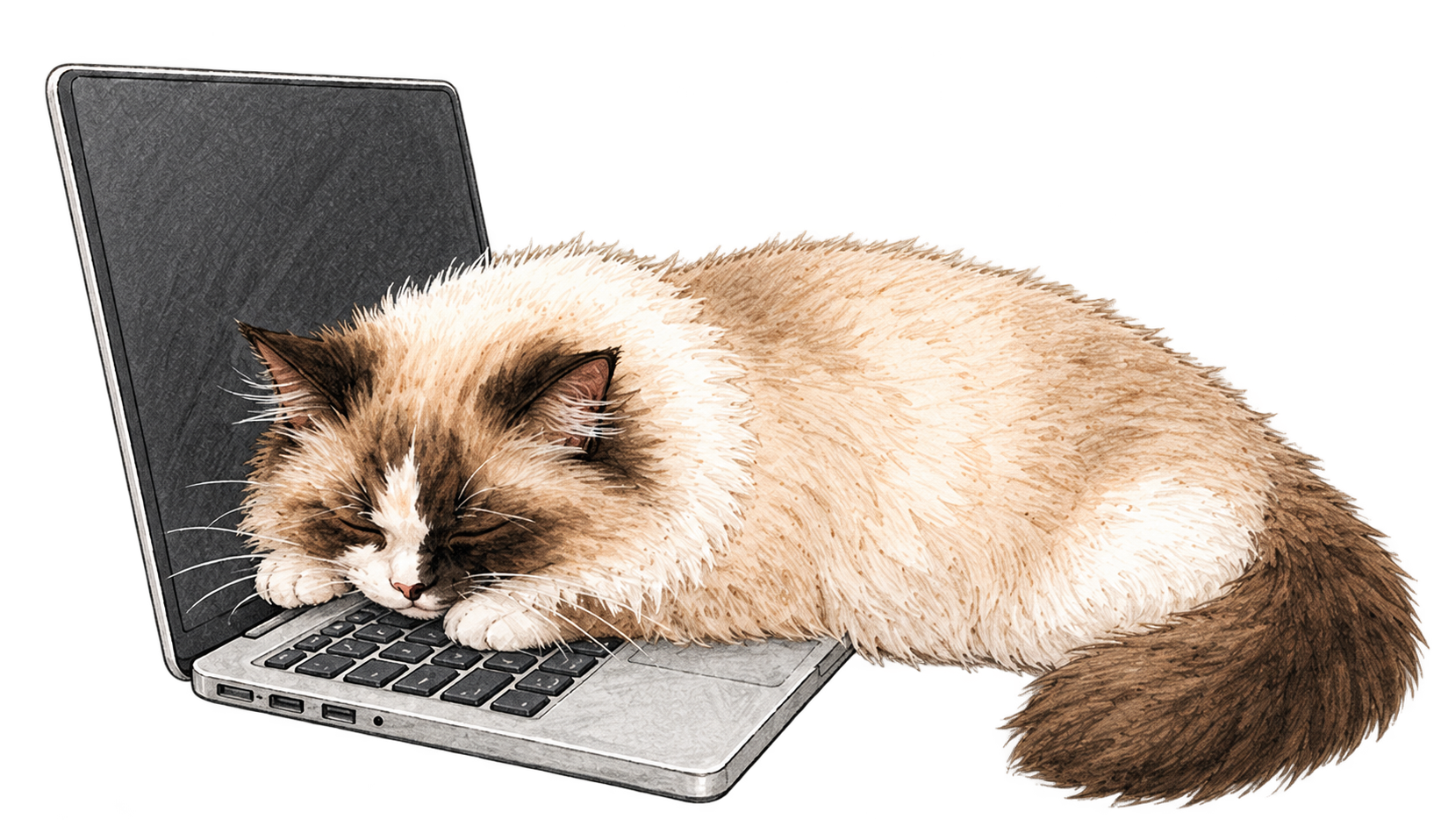 パソコンの上で気持ちよさそうに眠る猫